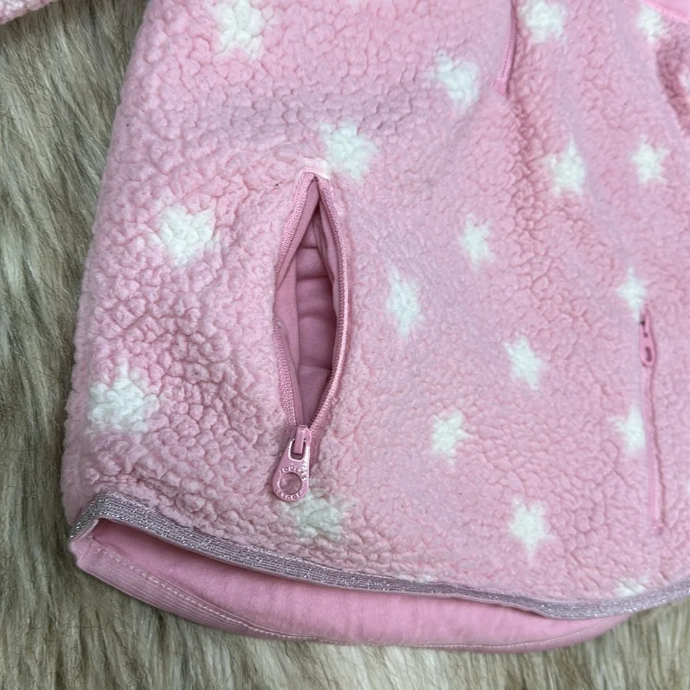 Joules Girls Pink Star Sherpa Fleece Half Zip Pullover Size 5